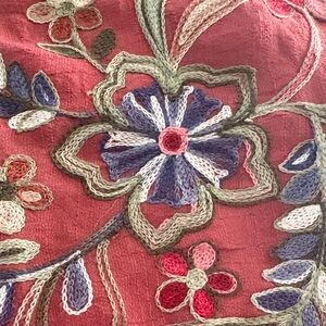 Kimono swim cover cardigan embroidered floral open front rust One Size